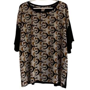 Chicos Geometric Print Top Sz 2XL Solid on back 3/4 Sleeves Work Casual